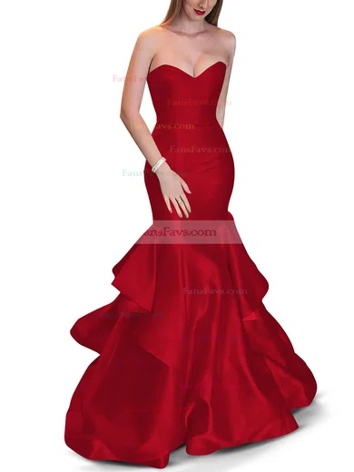 Trumpet/Mermaid Sweetheart Satin Sweep Train Cascading Ruffles Prom Dresses #Favs020105471