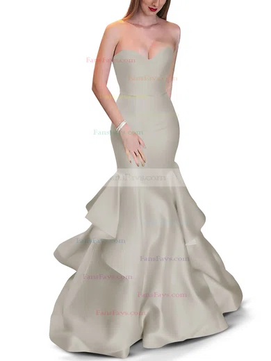 Trumpet/Mermaid Sweetheart Satin Sweep Train Cascading Ruffles Prom Dresses #Favs020105471