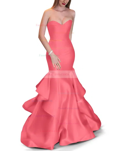 Trumpet/Mermaid Sweetheart Satin Sweep Train Cascading Ruffles Prom Dresses #Favs020105471