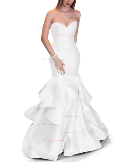 Trumpet/Mermaid Sweetheart Satin Sweep Train Cascading Ruffles Prom Dresses #Favs020105471