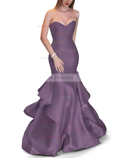 Trumpet/Mermaid Sweetheart Satin Sweep Train Cascading Ruffles Prom Dresses #Favs020105471