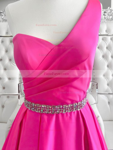 A-line One Shoulder Satin Sweep Train Beading Prom Dresses #Favs020108833