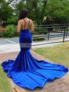 Trumpet/Mermaid V-neck Velvet Court Train Appliques Lace Prom Dresses #Favs020108849
