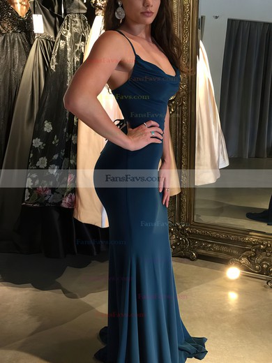 Trumpet/Mermaid Cowl Neck Jersey Sweep Train Ruffles Prom Dresses #Favs020108851