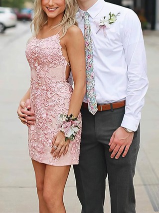 Sheath/Column Scoop Neck Tulle Short/Mini Homecoming Dresses With Lace #Favs020110408 Sheath/Column Scoop Neck Tulle Short/Mini Homecoming Dresses With Lace #Favs020110408