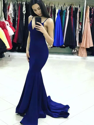 Trumpet/Mermaid V-neck Jersey Sweep Train Prom Dresses #Favs020105485 Trumpet/Mermaid V-neck Jersey Sweep Train Prom Dresses #Favs020105485