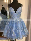 A-line V-neck Tulle Short/Mini Homecoming Dresses With Lace #Favs020110409
