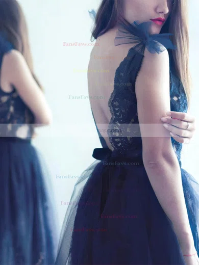 A-line Scoop Neck Tulle Knee-length Homecoming Dresses With Lace #Favs020110410