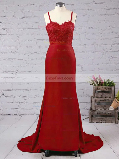 Trumpet/Mermaid Sweetheart Jersey Court Train Appliques Lace Prom Dresses #Favs020103733