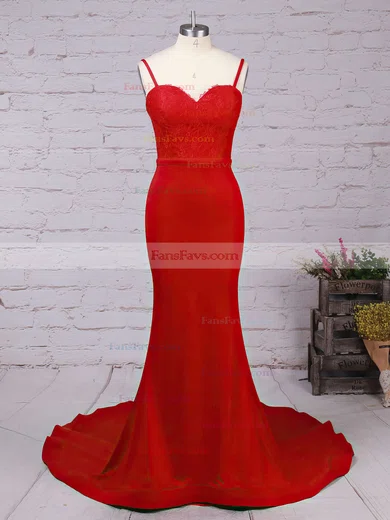 Trumpet/Mermaid Sweetheart Jersey Court Train Appliques Lace Prom Dresses #Favs020103733