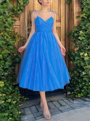 A-line V-neck Tulle Tea-length Homecoming Dresses With Ruffles #Favs020110269 A-line V-neck Tulle Tea-length Homecoming Dresses With Ruffles #Favs020110269