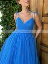 A-line V-neck Tulle Tea-length Homecoming Dresses With Ruffles #Favs020110269