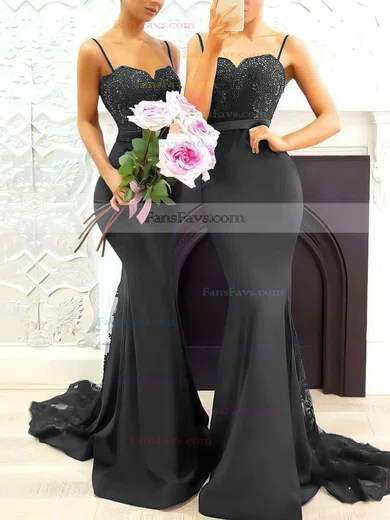 Trumpet/Mermaid Sweetheart Silk-like Satin Sweep Train Appliques Lace Prom Dresses #Favs020105493