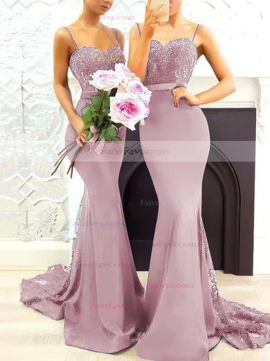 Trumpet/Mermaid Sweetheart Silk-like Satin Sweep Train Appliques Lace Prom Dresses #Favs020105493