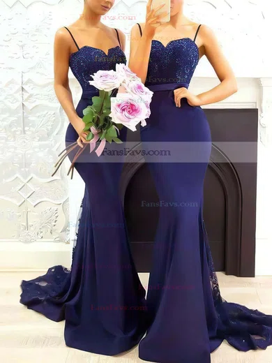 Trumpet/Mermaid Sweetheart Silk-like Satin Sweep Train Appliques Lace Prom Dresses #Favs020105493