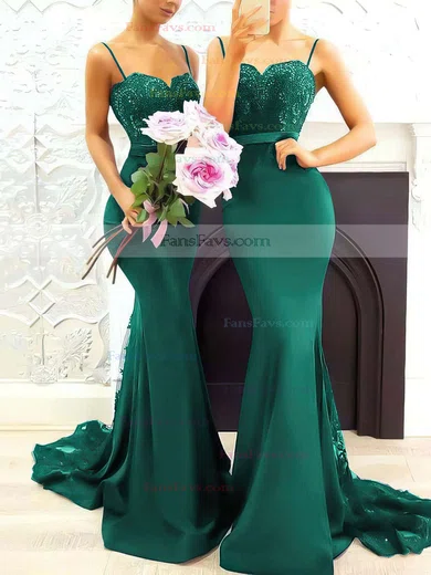 Trumpet/Mermaid Sweetheart Silk-like Satin Sweep Train Appliques Lace Prom Dresses #Favs020105493