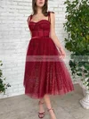 A-line Sweetheart Glitter Tea-length Homecoming Dresses With Sashes / Ribbons #Favs020110545