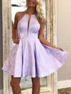 A-line Scoop Neck Satin Short/Mini Homecoming Dresses With Appliques Lace #Favs020110550