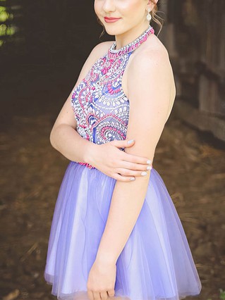 A-line Halter Tulle Short/Mini Homecoming Dresses With Beading #Favs020110531 A-line Halter Tulle Short/Mini Homecoming Dresses With Beading #Favs020110531