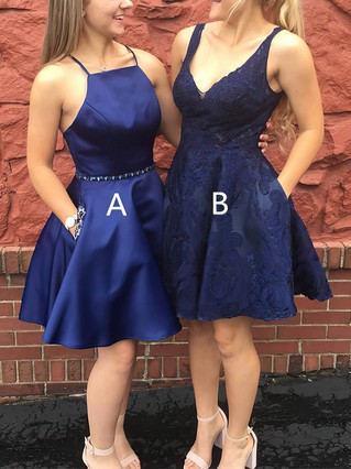 A-line Square Neckline Satin Short/Mini Homecoming Dresses With Pockets #Favs020110532 A-line Square Neckline Satin Short/Mini Homecoming Dresses With Pockets #Favs020110532