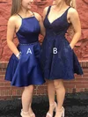 A-line Square Neckline Satin Short/Mini Homecoming Dresses With Pockets #Favs020110532