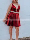 A-line V-neck Satin Short/Mini Homecoming Dresses With Beading #Favs020110331