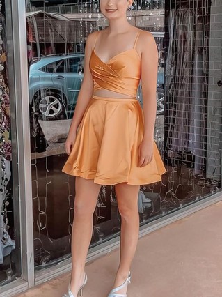 A-line V-neck Silk-like Satin Short/Mini Homecoming Dresses #Favs020110332 A-line V-neck Silk-like Satin Short/Mini Homecoming Dresses #Favs020110332