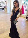 Trumpet/Mermaid V-neck Jersey Floor-length Prom Dresses #Favs020105528