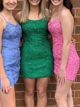 Sheath/Column Scoop Neck Lace Tulle Short/Mini Homecoming Dresses With Appliques Lace #Favs020110338 Sheath/Column Scoop Neck Lace Tulle Short/Mini Homecoming Dresses With Appliques Lace #Favs020110338