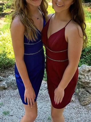 Sheath/Column V-neck Silk-like Satin Short/Mini Homecoming Dresses With Beading #Favs020110341 Sheath/Column V-neck Silk-like Satin Short/Mini Homecoming Dresses With Beading #Favs020110341