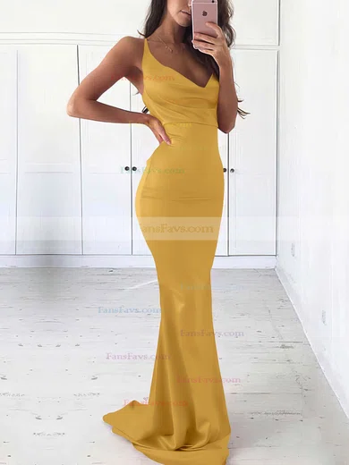 Sheath/Column Cowl Neck Silk-like Satin Sweep Train Prom Dresses #Favs020105542