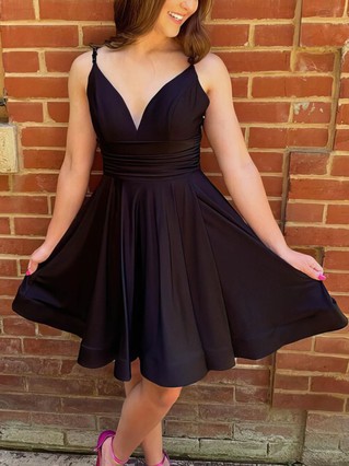 A-line V-neck Silk-like Satin Short/Mini Homecoming Dresses #Favs020110346 A-line V-neck Silk-like Satin Short/Mini Homecoming Dresses #Favs020110346