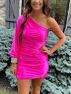 Sheath/Column One Shoulder Jersey Short/Mini Homecoming Dresses With Beading #Favs020110357