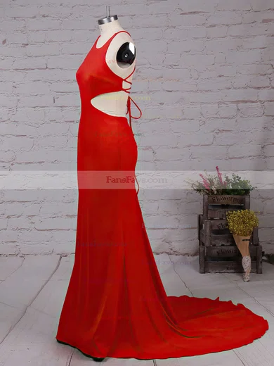 Trumpet/Mermaid Scoop Neck Jersey Sweep Train Prom Dresses #Favs020104329