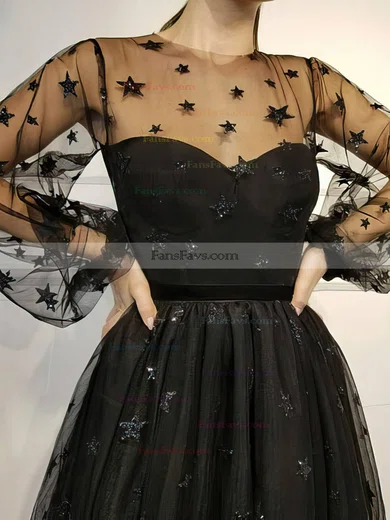 A-line Scoop Neck Tulle Short/Mini Homecoming Dresses With Sequins #Favs020110451