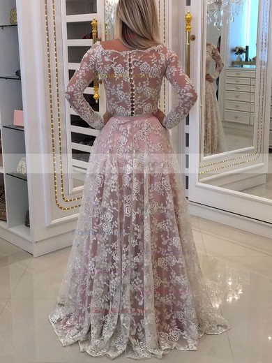 A-line Off-the-shoulder Lace Floor-length Appliques Lace Prom Dresses #Favs020105583
