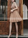 A-line V-neck Tulle Short/Mini Homecoming Dresses With Sequins #Favs020110461
