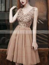 A-line V-neck Tulle Short/Mini Homecoming Dresses With Sequins #Favs020110461