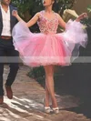 A-line V-neck Tulle Short/Mini Homecoming Dresses With Bow #Favs020110469