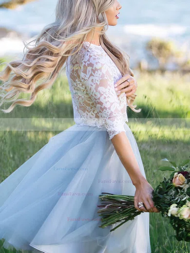 A-line Scoop Neck Lace Tulle Knee-length Homecoming Dresses With Appliques Lace #Favs020110473