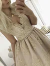 A-line V-neck Lace Tulle Short/Mini Homecoming Dresses With Appliques Lace #Favs020110478