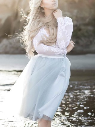 A-line V-neck Lace Tulle Tea-length Homecoming Dresses With Appliques Lace #Favs020110479 A-line V-neck Lace Tulle Tea-length Homecoming Dresses With Appliques Lace #Favs020110479