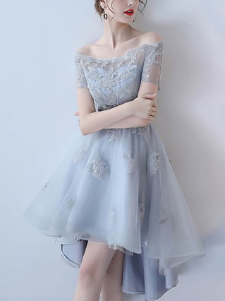 A-line Off-the-shoulder Organza Asymmetrical Homecoming Dresses With Appliques Lace #Favs020110484 A-line Off-the-shoulder Organza Asymmetrical Homecoming Dresses With Appliques Lace #Favs020110484