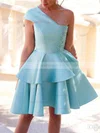 A-line One Shoulder Satin Short/Mini Homecoming Dresses With Appliques Lace #Favs020110487