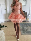 A-line High Neck Lace Short/Mini Homecoming Dresses #Favs020110490