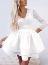 A-line V-neck Lace Satin Short/Mini Homecoming Dresses With Tiered #Favs020110501