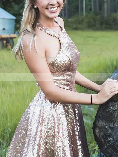 A-line Halter Sequined Knee-length Homecoming Dresses #Favs020110503