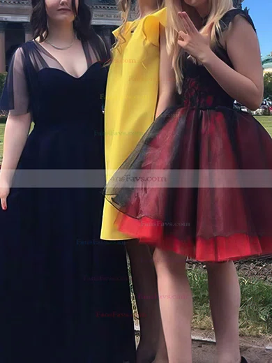 A-line V-neck Organza Short/Mini Homecoming Dresses With Appliques Lace #Favs020110509