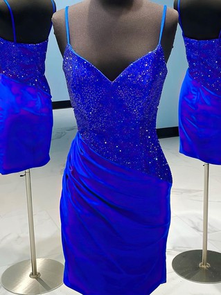 Sheath/Column V-neck Silk-like Satin Short/Mini Homecoming Dresses With Beading #Favs020109833 Sheath/Column V-neck Silk-like Satin Short/Mini Homecoming Dresses With Beading #Favs020109833