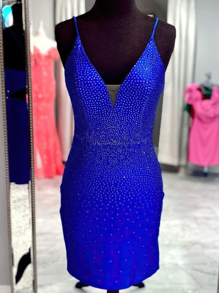 Sheath/Column V-neck Silk-like Satin Short/Mini Homecoming Dresses With Beading #Favs020109838 Sheath/Column V-neck Silk-like Satin Short/Mini Homecoming Dresses With Beading #Favs020109838